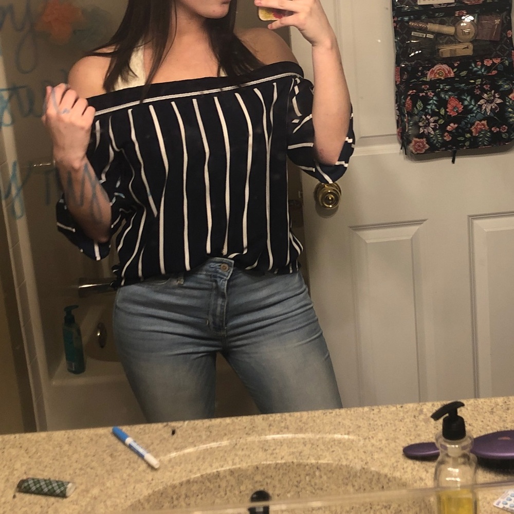 Off The Shoulder Striped Shirt